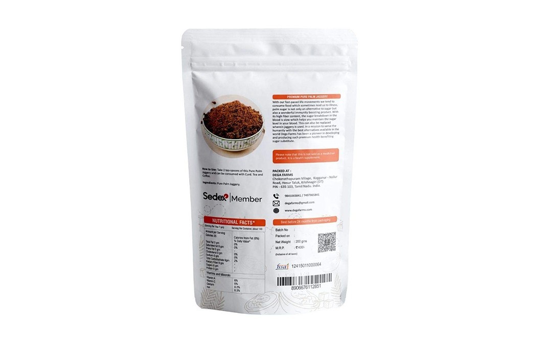 Dega Farms Pure Palm Jaggery Premium   Pack  200 grams